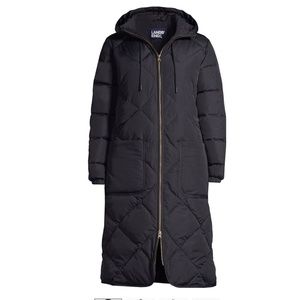 NWT Lands End Insulated Quilted Thermoplume Maxi Coat Black Size Small